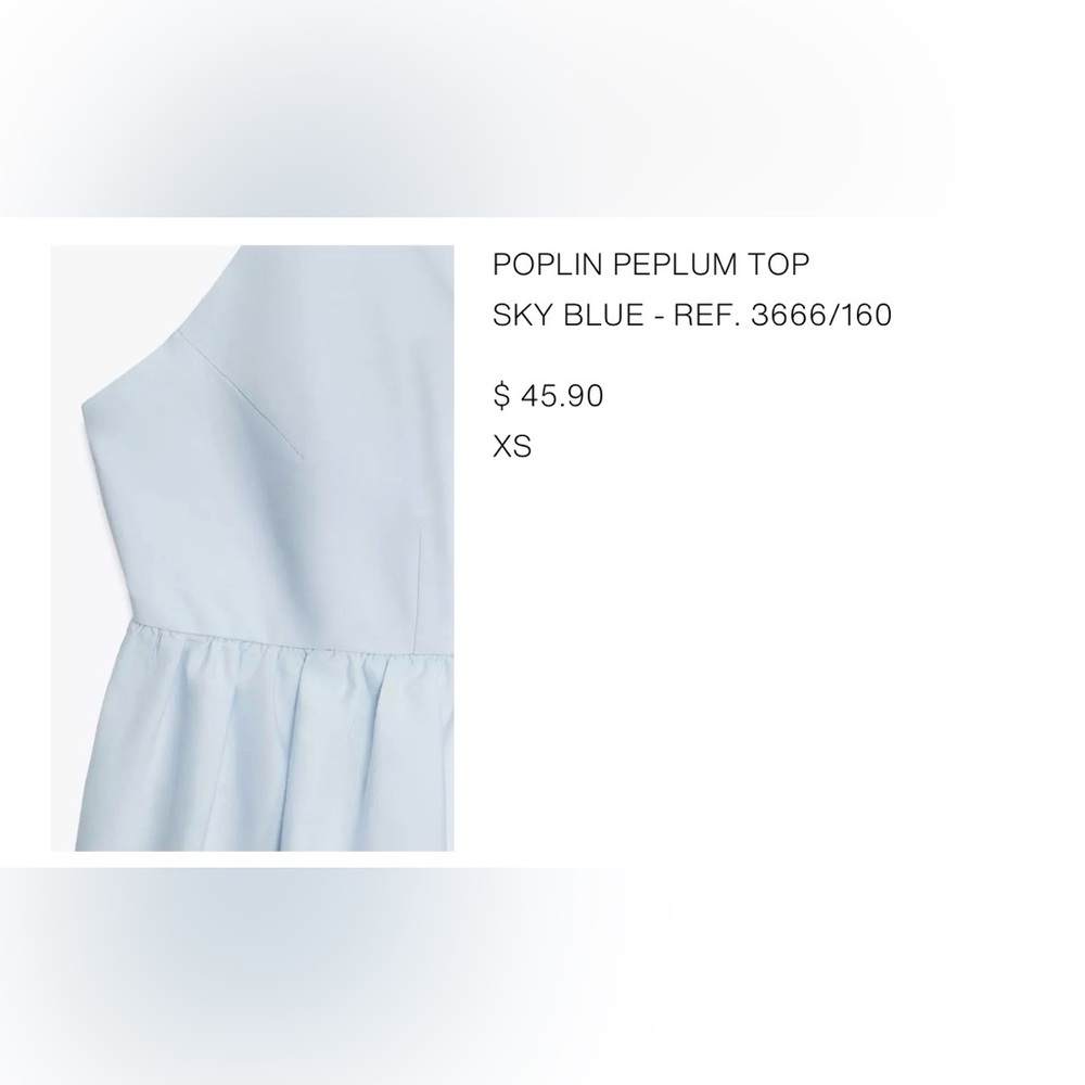 NWT Zara Sky Blue Poplin Peplum Top